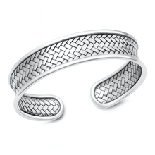 Load image into Gallery viewer, Sterling Silver Oxidized And Polished Woven Basket Weave Cuff Bangle