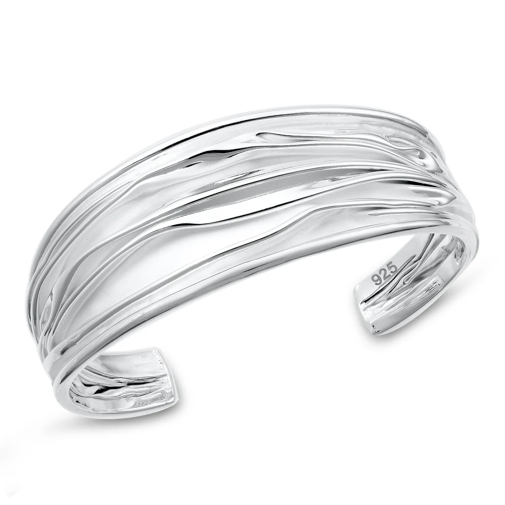 Sterling Silver Polished Fluid Wave Cuff Bracelet