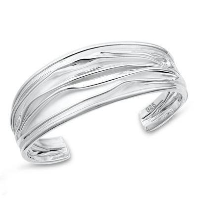 Sterling Silver Polished Fluid Wave Cuff Bracelet