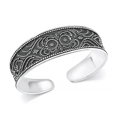 Sterling Silver Oxidized And Polished Bali Style Cuff Bracelet