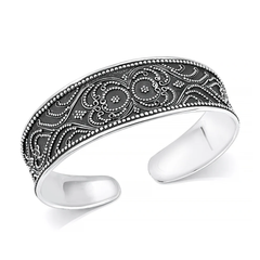 Sterling Silver Oxidized And Polished Bali Style Cuff Bracelet