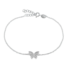 Load image into Gallery viewer, Sterling Silver Rhodium Plated Clear CZ Butterfly Bracelet