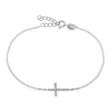 Load image into Gallery viewer, Sterling Silver Rhodium Plated Clear CZ Cross Bracelet