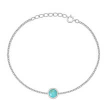 Load image into Gallery viewer, Sterling Silver Rhodium Plated Round Turquoise CZ Solitaire Bracelet