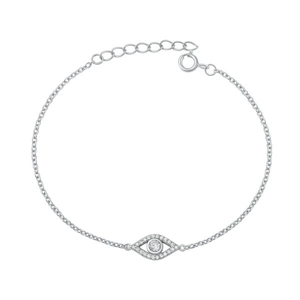 Sterling Silver Rhodium Plated Evil Eye Clear CZ Bracelet