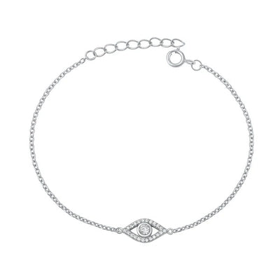 Sterling Silver Rhodium Plated Evil Eye Clear CZ Bracelet