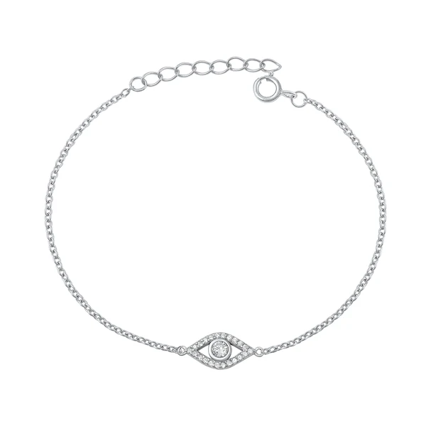 Sterling Silver Rhodium Plated Evil Eye Clear CZ Bracelet