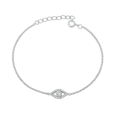 Sterling Silver Rhodium Plated Evil Eye Clear CZ Bracelet