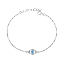 Load image into Gallery viewer, Sterling Silver Rhodium Plated Evil Eye Blue Lab Opal And Clear CZ Bracelet