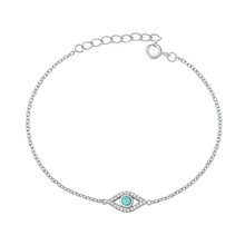 Load image into Gallery viewer, Sterling Silver Rhodium Plated Evil Eye Turquoise And Clear CZ Bracelet
