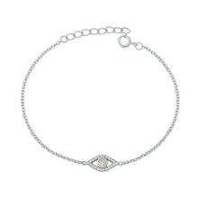 Load image into Gallery viewer, Sterling Silver Rhodium Plated Evil Eye White Lab Opal And Clear CZ Bracelet