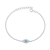 Sterling Silver Rhodium Plated Evil Eye Clear CZ And Blue Lab Opal Bracelet