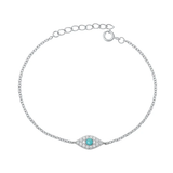 Sterling Silver Rhodium Plated Evil Eye Clear CZ And Turquoise Bracelet