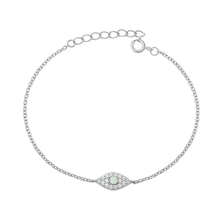 Load image into Gallery viewer, Sterling Silver Rhodium Plated Evil Eye Clear CZ And White Lab Opal Bracelet