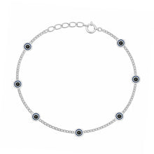 Load image into Gallery viewer, Sterling Silver Rhodium Plated Evil Eye 4mm Bracelet