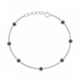 Sterling Silver Rhodium Plated Evil Eye 4mm Bracelet