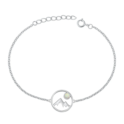 Sterling Silver Rhodium Plated White Lab Opal Mountains Bracelet
