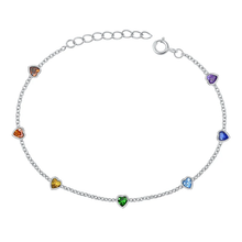 Load image into Gallery viewer, Sterling Silver Rhodium Plated Multi Colored CZ Hearts Bracelet
