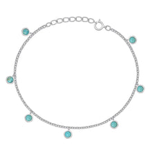 Load image into Gallery viewer, Sterling Silver Rhodium Plated Turquoise Stone Charms Bracelet
