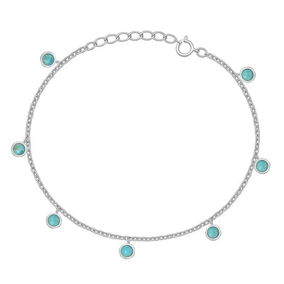 Sterling Silver Rhodium Plated Turquoise Stone Charms Bracelet