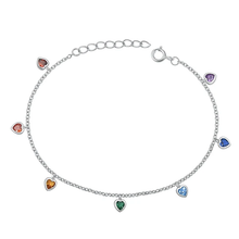 Load image into Gallery viewer, Sterling Silver Rhodium Plated Multi Colored CZ Heart Bracelet