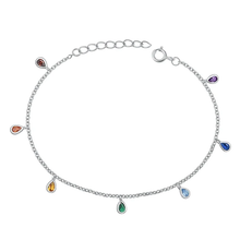Load image into Gallery viewer, Sterling Silver Rhodium Plated Multi Colored CZ Teardrop Bracelet