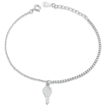 Load image into Gallery viewer, Sterling Silver Rhodium Plated Key Clear CZ Bracelet