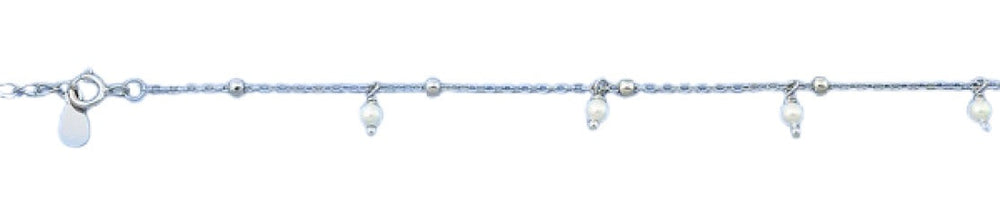 Sterling Silver Rhodium Plated Genuine Pearls Bracelet