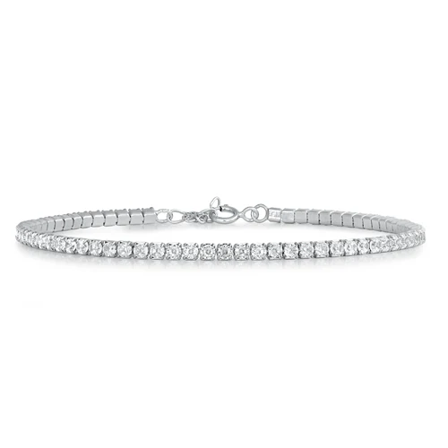 Sterling Silver Rhodium Plated Clear CZ Round Tennis Bracelet