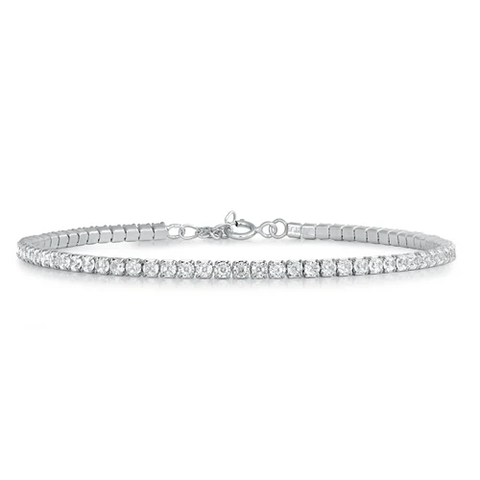 Sterling Silver Rhodium Plated Clear CZ Round Tennis Bracelet