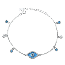 Load image into Gallery viewer, Sterling Silver Rhodium Plated Evil Eye Blue And Clear CZ Bracelet