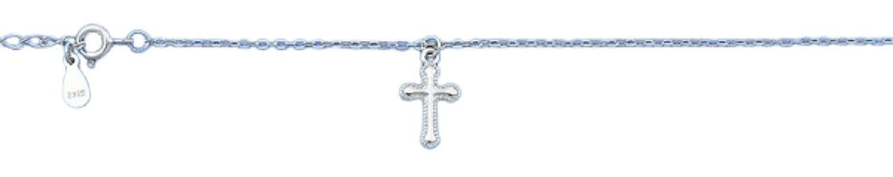 Sterling Silver Rhodium Plated Hanging Cross Bracelet