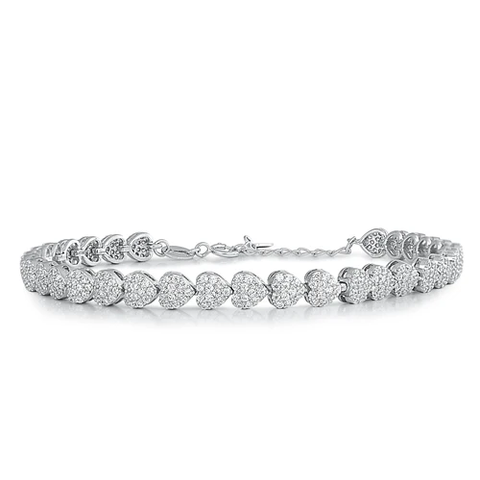 Sterling Silver Rhodium Plated Hearts Clear CZ Bracelet