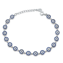 Load image into Gallery viewer, Sterling Silver Rhodium Plated Evil Eye Clear And Blue Sapphire CZ Bracelet