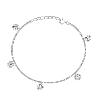 Sterling Silver Rhodium Plated Round Clear CZ Bracelet