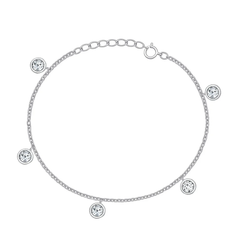 Sterling Silver Rhodium Plated Round Clear CZ Bracelet