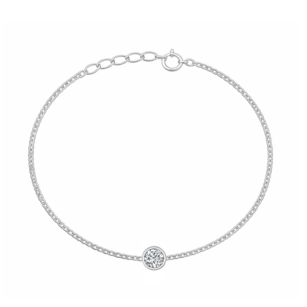 Sterling Silver Rhodium Plated Round Clear CZ Solitaire Bracelet