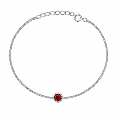 Sterling Silver Rhodium Plated Garnet CZ Solitaire Bracelet