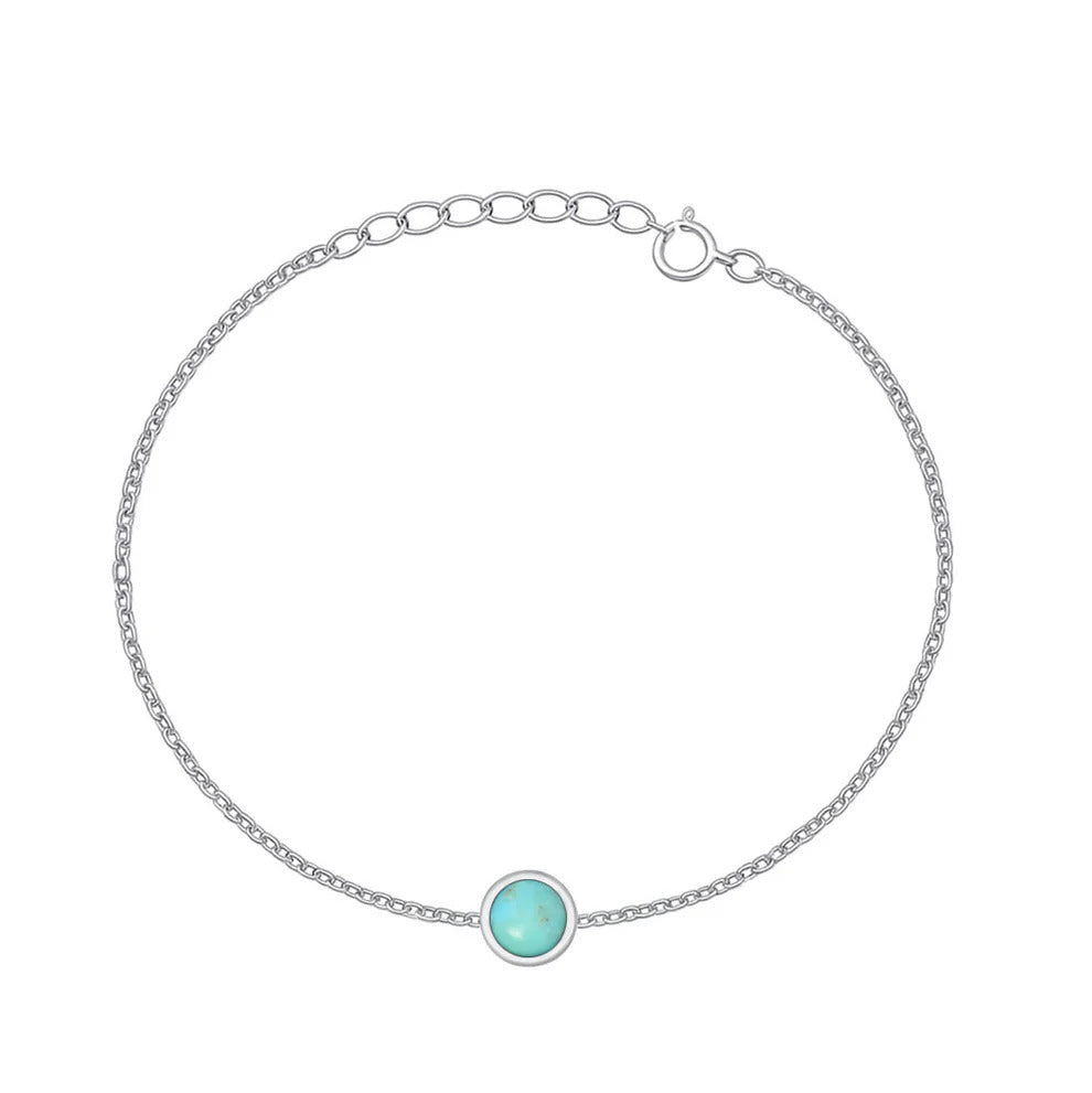 Sterling Silver Rhodium Plated Genuine Turquoise Stone Bracelet