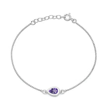 Load image into Gallery viewer, Sterling Silver Rhodium Plated Amethyst CZ Teardrop Bracelet