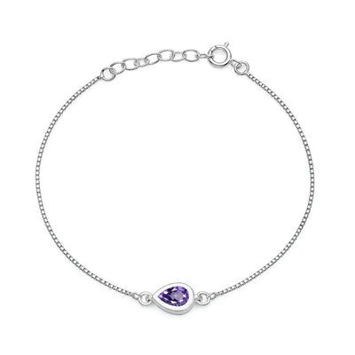 Sterling Silver Rhodium Plated Amethyst CZ Teardrop Bracelet