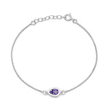 Sterling Silver Rhodium Plated Amethyst CZ Teardrop Bracelet