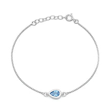 Load image into Gallery viewer, Sterling Silver Rhodium Plated Blue Topaz CZ Teardrop Bracelet