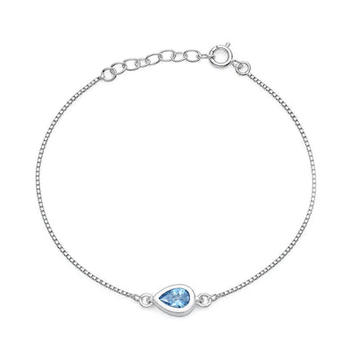 Sterling Silver Rhodium Plated Blue Topaz CZ Teardrop Bracelet