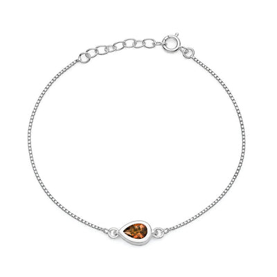 Sterling Silver Rhodium Plated Garnet CZ Teardrop Bracelet