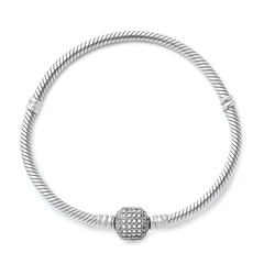 Sterling Silver Oxidized And Polished Pave Barrel Clear CZ Bracelet