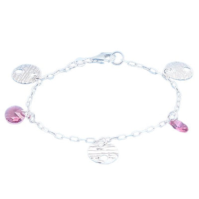 Italian Sterling Silver Pink Crystal Charm Bracelet
