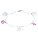 Italian Sterling Silver Pink Crystal Charm Bracelet