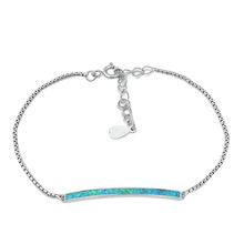 Load image into Gallery viewer, Sterling Silver Rhodium Plated Blue Lab Opal Bar Bracelet