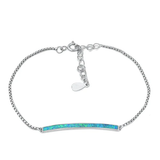Sterling Silver Rhodium Plated Blue Lab Opal Bar Bracelet